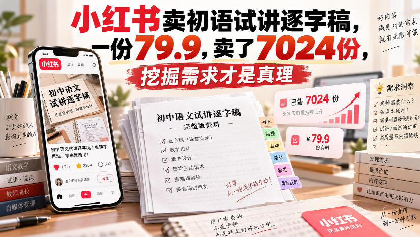 小红书卖初语试讲逐字稿，一份79.9，卖了7024份，挖掘需求才是真理-小二项目网