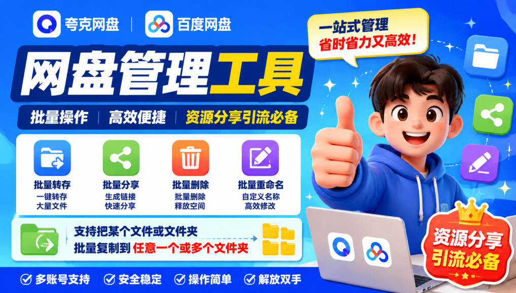 夸克网盘批量文件重命名，批量转存、批量分享、批量复制，内置AI功能-小二项目网
