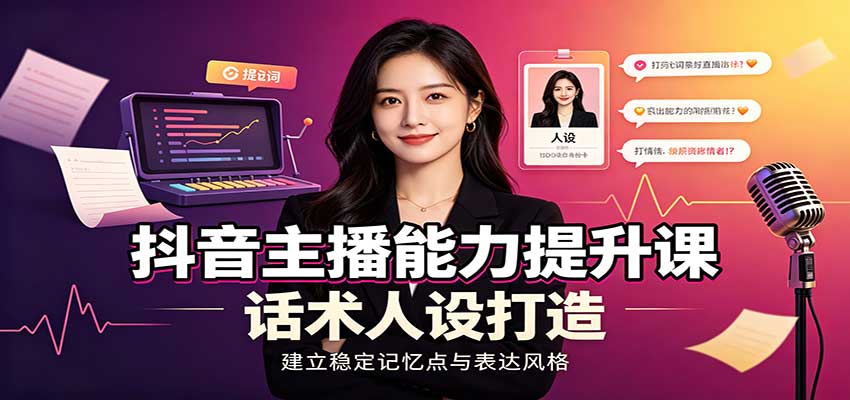 抖音主播能力提升课：账号底层逻辑，直播间搭建调试，话术人设打造全套教学-小二项目网