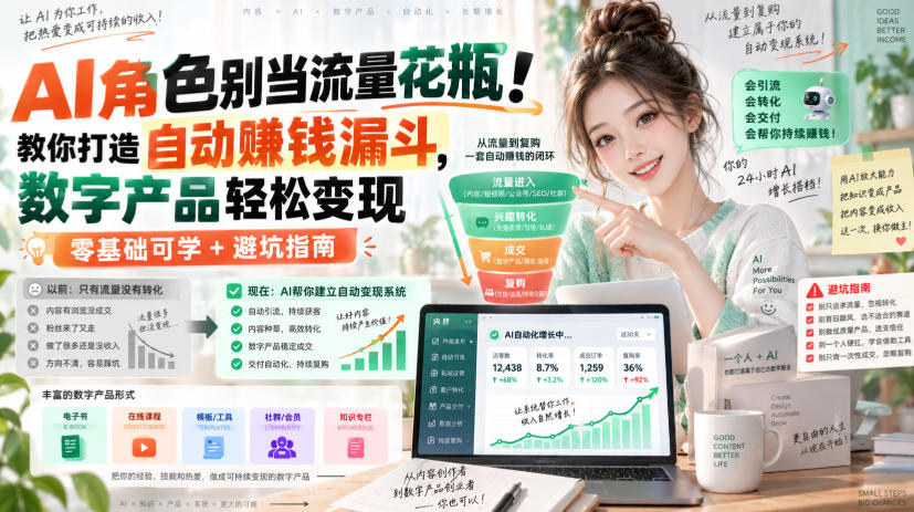 AI角色别当流量花瓶！教你打造自动賺钱漏斗，数字产品轻松变现（零基础可学+避坑指南）【原创双语字幕】-小二项目网