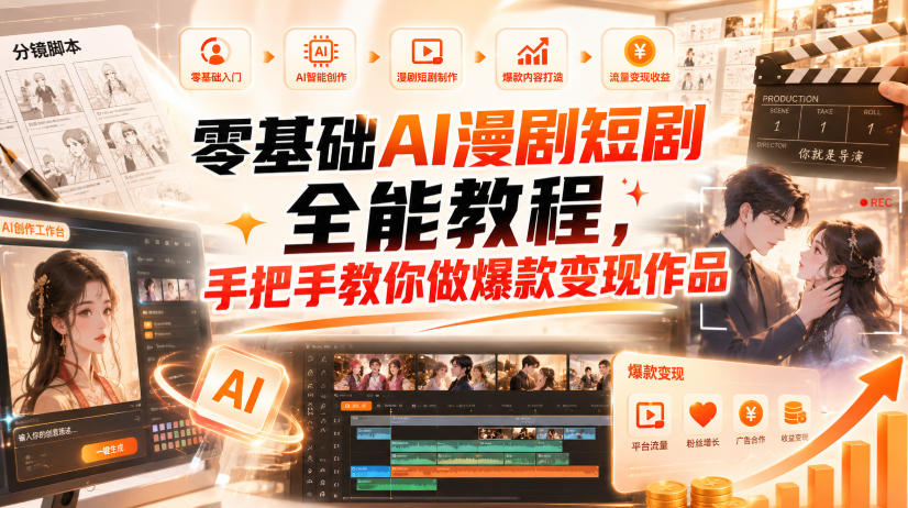 零基础AI漫剧短剧全能教程，从AI智能体搭建、文案脚本分镜、多平台AI生视频、剪映精修，覆盖全题材创作，手把手教你做爆款变现作品-小二项目网