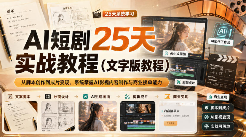 AI短剧25天实战教程（文字版教程），从脚本创作到成片变现，系统掌握AI影视内容制作与商业接单能力-小二项目网