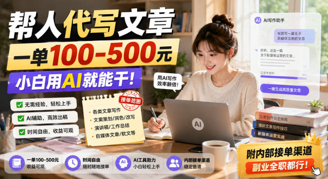 帮人代写文章，一单100-500，小白用AI就能干，附内部接单渠道，副业全职都行【揭秘】-小二项目网