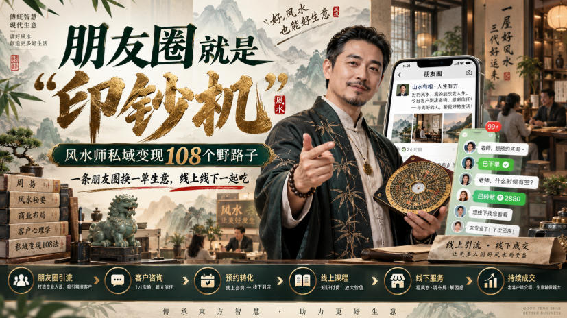 朋友圈就是“印钞机”，风水师私域变现108个野路子，一条朋友圈换一单生意，线上线下一起吃【文档】-小二项目网