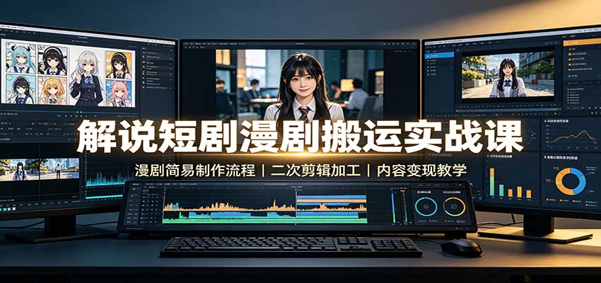 解说短剧漫剧搬运实战课：漫剧简易制作流程，二次剪辑加工，内容变现教学-小二项目网