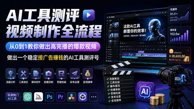 AI工具测评视频制作全流程，从0到1教你做出高完播的爆款视频，做出一个稳定接广告賺钱的AI工具测评号-小二项目网