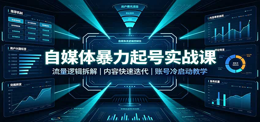 自媒体暴力起号实战课：流量逻辑拆解，内容快速迭代，账号冷启动教学-小二项目网