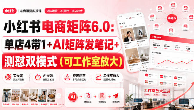 小红书电商矩阵6.0：单店4带1+AI矩阵发笔记+测怼双模式（可工作室放大）-小二项目网