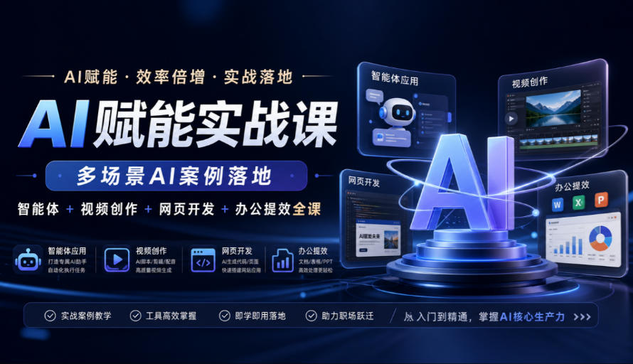 AI赋能实战课，多场景AI案例落地，智能体+视频创作+网页开发+办公提效全课-小二项目网