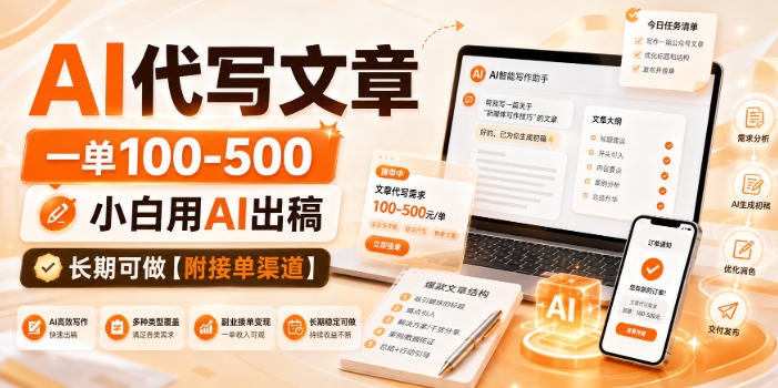 AI代写文章，一单100-500，小白用AI出稿，长期可做【附接单渠道】【揭秘】-小二项目网