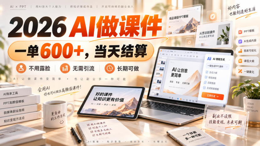 2026 AI做课件，一单600+，当天结算，不用露脸，无需引流，长期可做【揭秘】-小二项目网