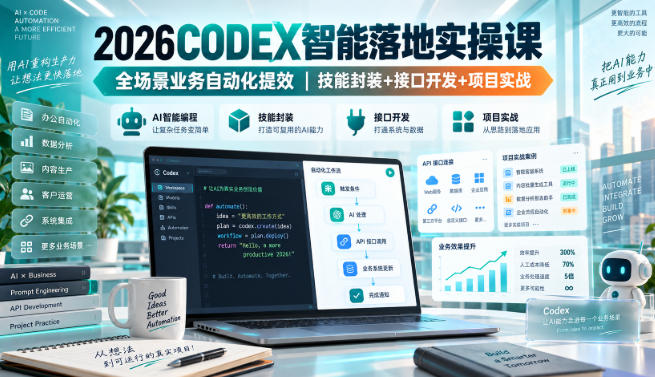 2026Codex智能落地实操课，全场景业务自动化提效，技能封装+接口开发+项目实战-小二项目网