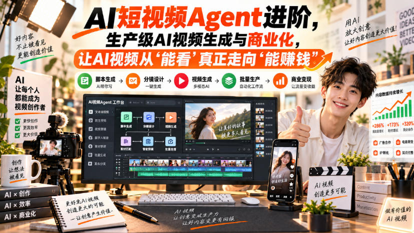 AI短视频Agent进阶，生产级AI视频生成与商业化，让AI视频从”能看”真正走向”能賺钱”-小二项目网