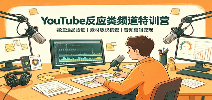YouTube反应类频道特训营：赛道选品验证，素材版权核查，音频剪辑变现-小二项目网