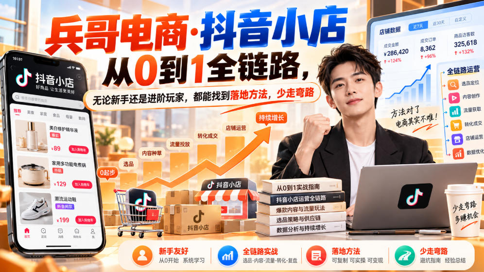 【无水印】兵哥电商·抖音小店从0到1全链路，无论新手还是进阶玩家，都能找到落地方法，少走弯路（更新9月）-小二项目网