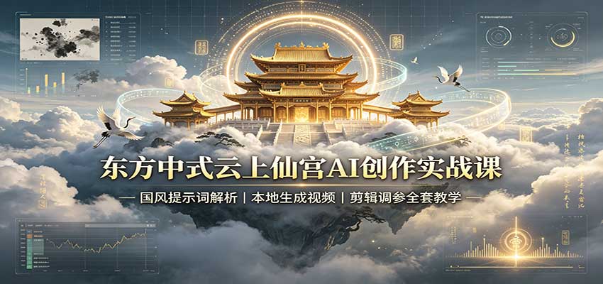 东方中式云上仙宫AI创作实战课：国风提示词解析，本地生成视频，剪辑调参全套教学-小二项目网