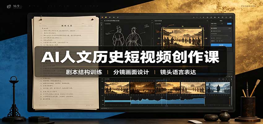 AI人文历史短视频创作课：赛道对标、剧本分镜制图，掌握视频完整产出流程-小二项目网