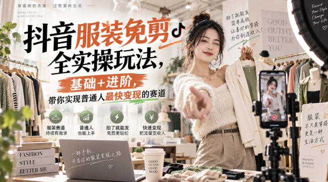 抖音服装免剪全实操玩法，基础+进阶，带你实现普通人最快变现的赛道-小二项目网