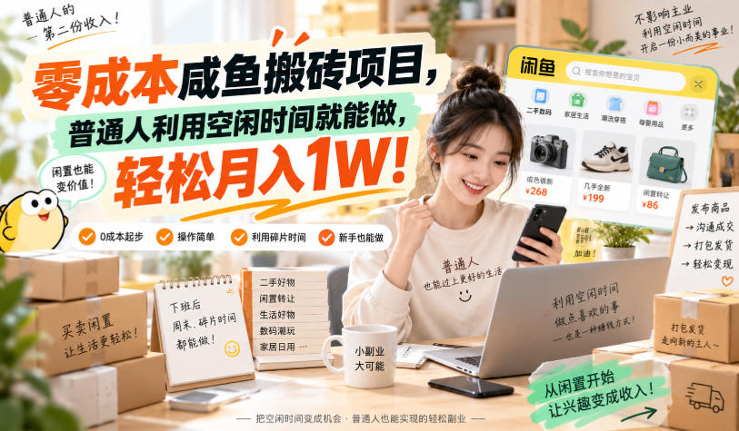 零成本咸鱼搬砖项目，普通人利用空闲时间就能做，轻松月入1W！【揭秘】-小二项目网