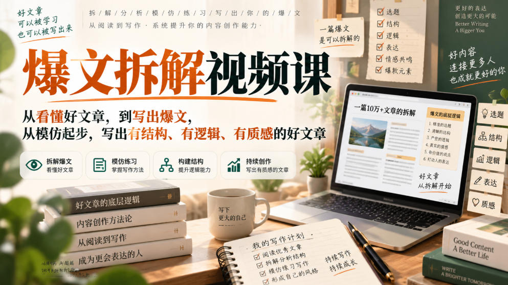 爆文拆解视频课，从看懂好文章，到写出爆文，从模仿起步，写出有结构、有逻辑、有质感的好文章-小二项目网