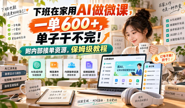下班在家用AI做微课，一单600+，单子干不完！附内部接单资源，保姆级教程【揭秘】-小二项目网