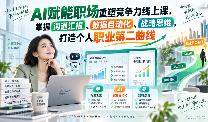 AI赋能职场重塑竞争力线上课，掌握沟通汇报、数据自动化、战略思维，打造个人职业第二曲线-小二项目网