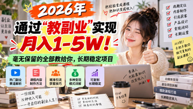 “教副业”实现月入1-5W！长期稳定，毫无保留的全部教给你！-小二项目网