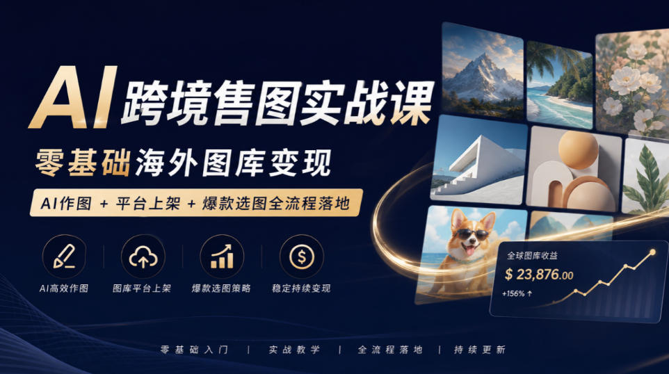 AI跨境售图实战课，零基础海外图库变现，AI作图+平台上架+爆款选图全流程落地-小二项目网