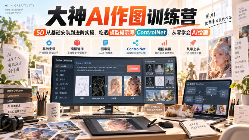 大神AI作图训练营，SD从基础安装到进阶实操，吃透模型提示词ControlNet，从零学会AI绘画-小二项目网