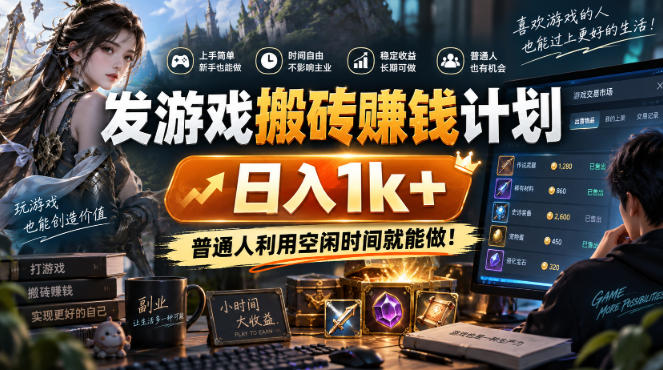 首发游戏搬砖賺钱计划，日入1k+，普通人利用空闲时间就能做！【揭秘】-小二项目网