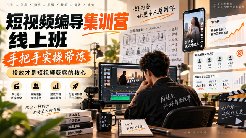 短视频编导集训营线上班，手把手实操带冻，投放才是短视频获客的核心-小二项目网