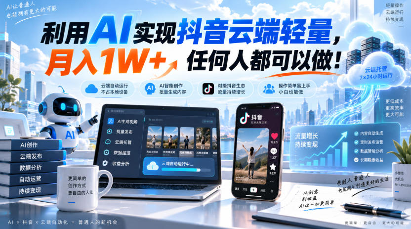 利用AI实现抖音云端轻量，月入1W+，任何人都可以做！【揭秘】-小二项目网