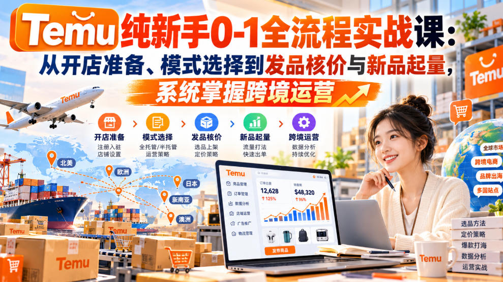 【无水印】Temu纯新手0-1全流程实战课：从开店准备、模式选择到发品核价与新品起量，系统掌握跨境运营-小二项目网