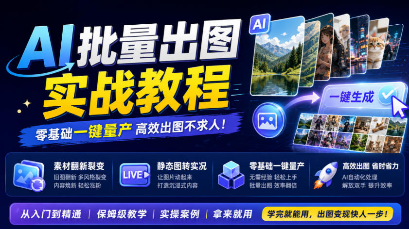 AI批量出图实战教程，素材翻新裂变，静态图转实况，零基础一键量产-小二项目网