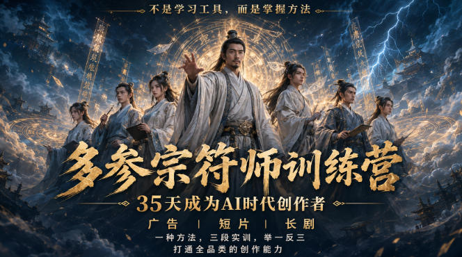 多参宗符师训练营，35天成为AI时代创作者，广告|短片|长剧，一种方法，三段实训，举一反三，打通全品类的创作能力-小二项目网