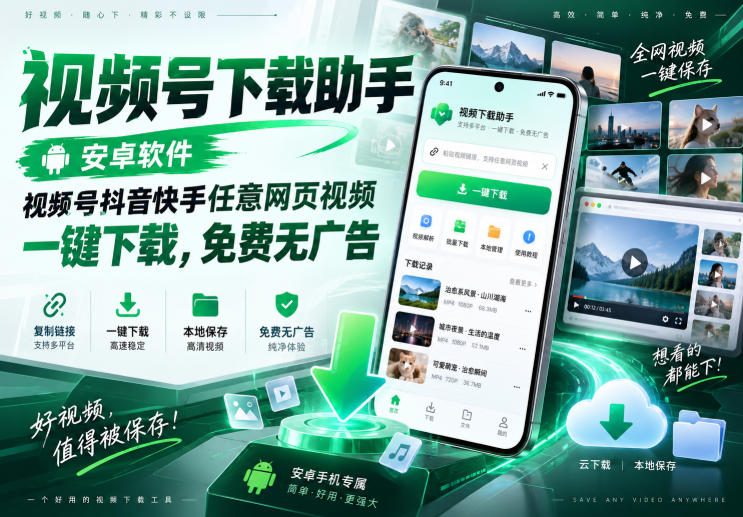 视频号下载助手，安卓软件，视频号抖音快手任意网页视频，一键下载，免费无广告-小二项目网