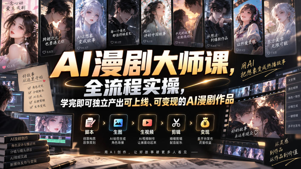 AI漫剧大师课，全流程实操，学完即可独立产出可上线、可变现的AI漫剧作品-小二项目网