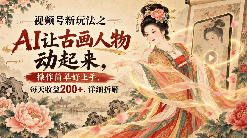 视频号新玩法之AI让古画人物动起来，操作简单好上手，每天收益200+，详细拆解-小二项目网