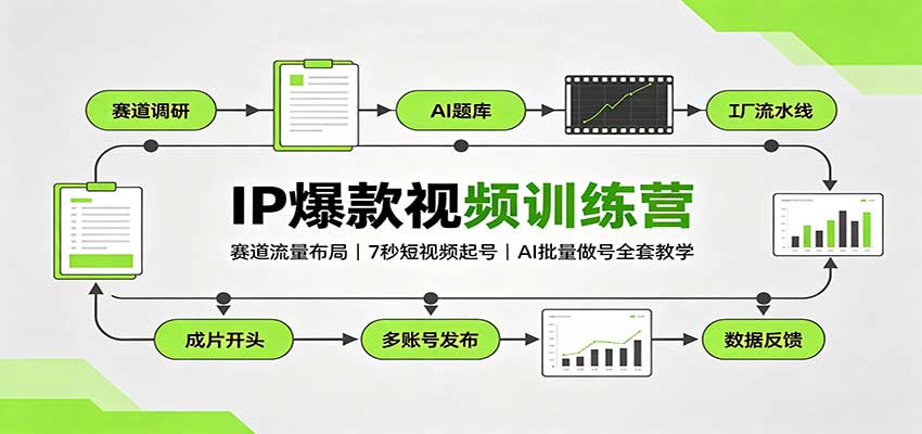 IP爆款视频训练营：赛道流量布局，7秒短视频起号，AI批量做号全套教学-小二项目网