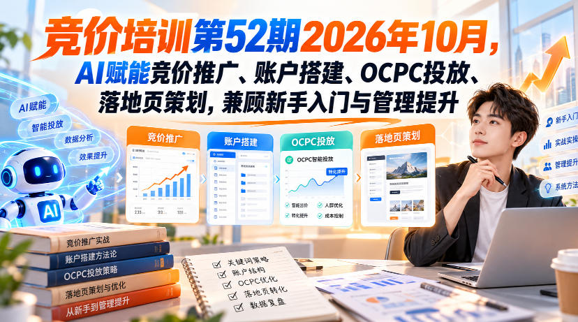 【无水印】竞价培训第52期2026年10月，AI赋能竞价推广、账户搭建、OCPC投放、落地页策划，兼顾新手入门与管理提升-小二项目网