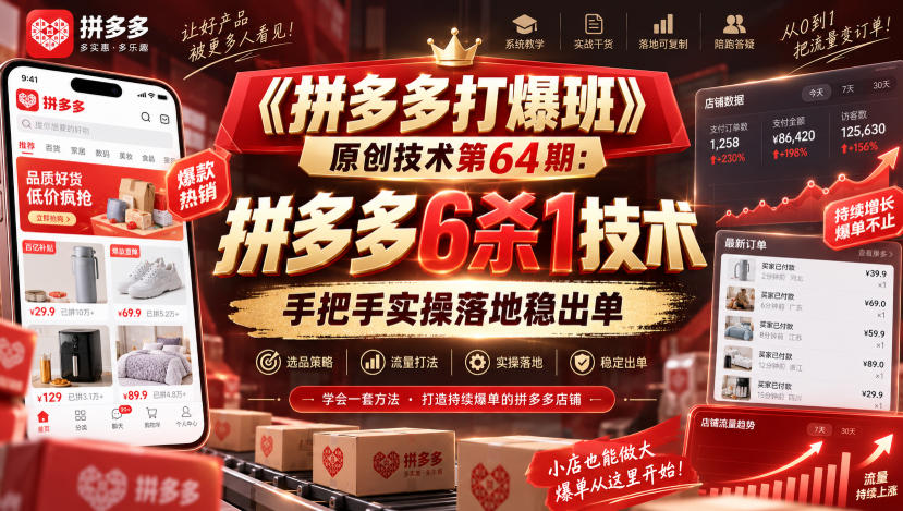 《拼多多打爆班》原创技术第64期：拼多多6杀1技术，手把手实操落地稳出单-小二项目网