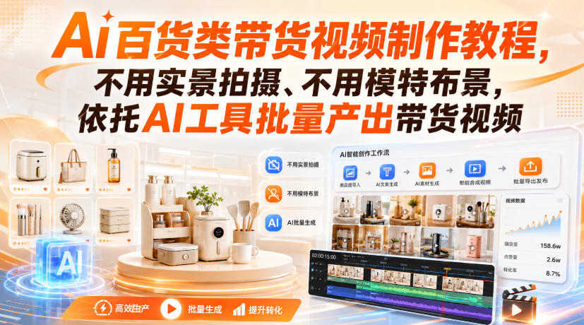 Ai百货类带货视频制作教程，不用实景拍摄、不用模特布景，依托AI工具批量产出带货视频-小二项目网