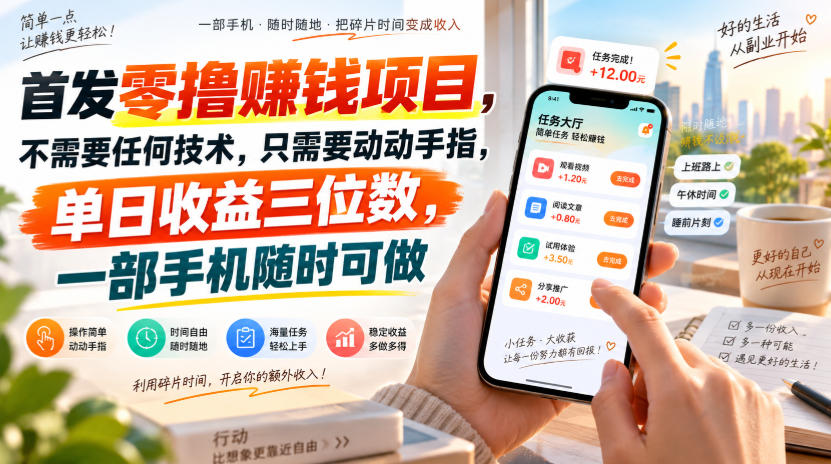 首发零撸賺钱项目，不需要任何技术，只需要动动手指，单日收益三位数，一部手机随时可做【揭秘】-小二项目网
