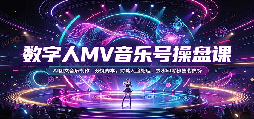 数字人MV音乐号操盘课：AI图文音乐制作，分镜脚本，对嘴人脸处理，去水印零粉挂载热榜-小二项目网