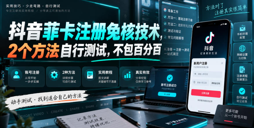 抖音菲卡注册免核技术，2个方法自行测试，不包百分百-小二项目网