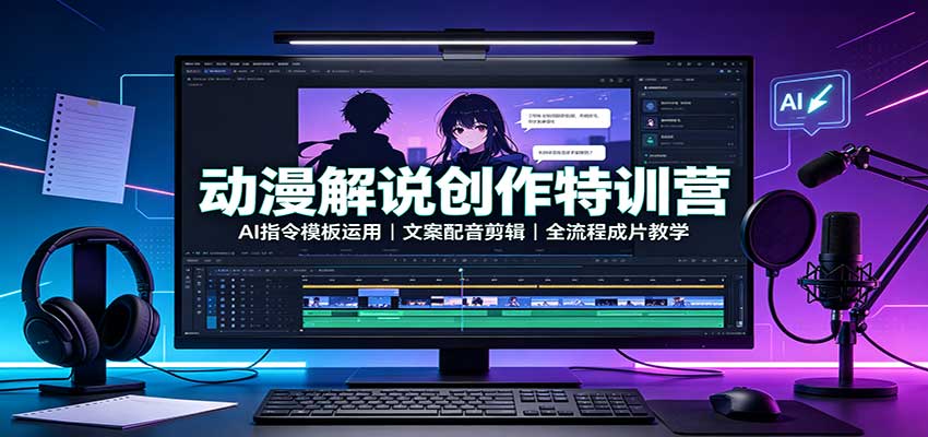 动漫解说创作特训营：AI指令模板运用，文案配音剪辑，全流程成片教学-小二项目网