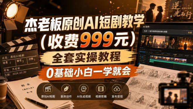 杰老板原创AI短剧教学（收费999元），全套实操教程，0基础小白一学就会，非搬运技术-小二项目网