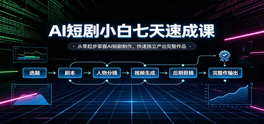 AI短剧小白七天速成课：从零起步掌握AI短剧制作，快速独立产出完整作品-小二项目网