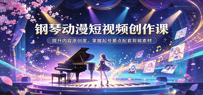 钢琴动漫短视频创作课：提升内容原创度，掌握起号要点配套剪辑素材-小二项目网