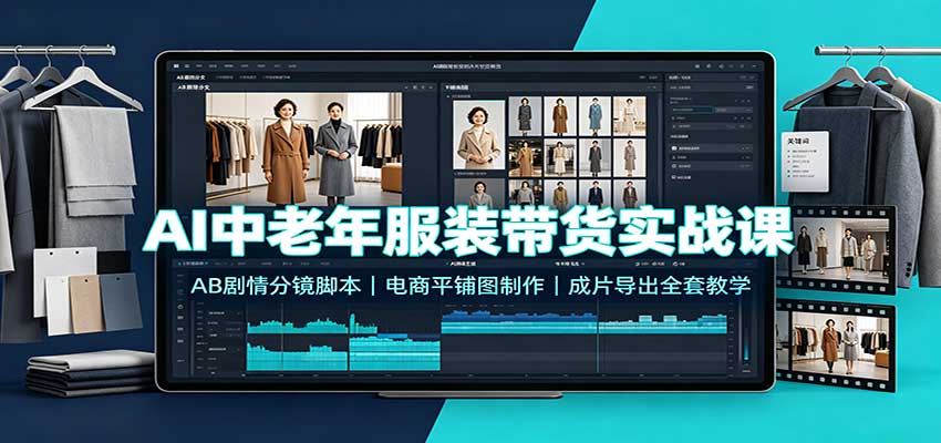 AI中老年服装带货实战课：AB剧情分镜脚本，电商平铺图制作，成片导出全套教学-小二项目网